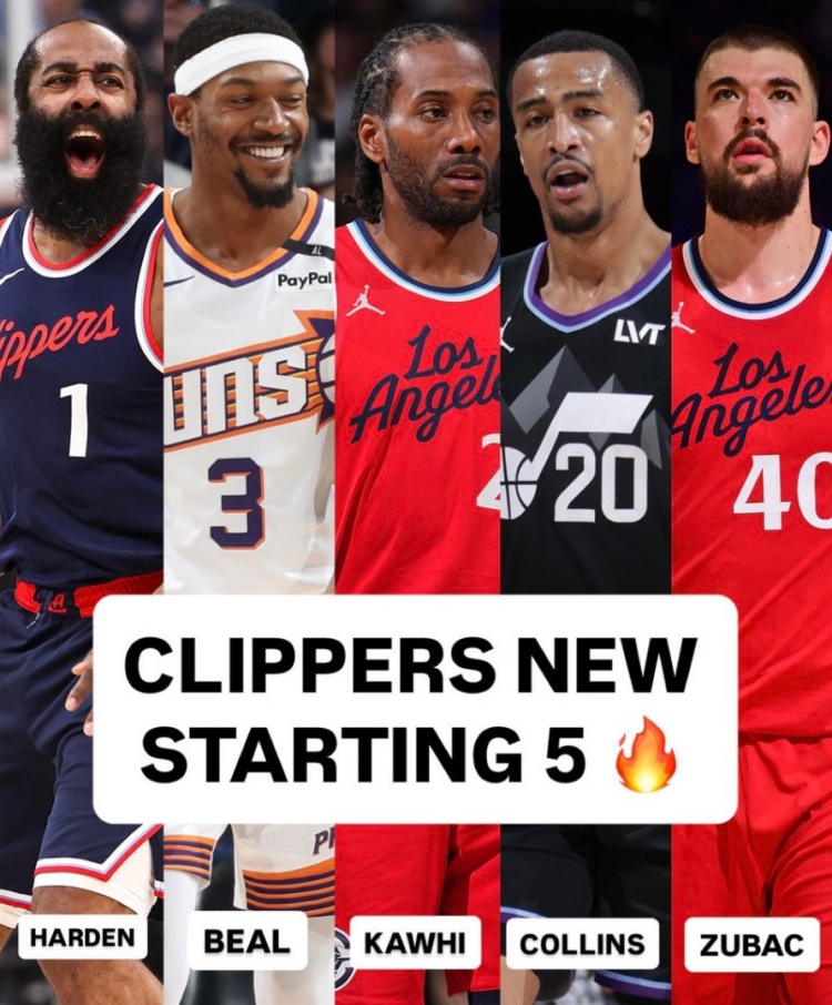 什么水平？快船潛在首發(fā)：哈登、比爾、小卡、科林斯、祖巴茨